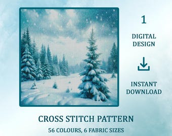 Winter Day Cross Stitch Pattern: Landscape Embroidery (PDF Pattern, Hard Difficulty)