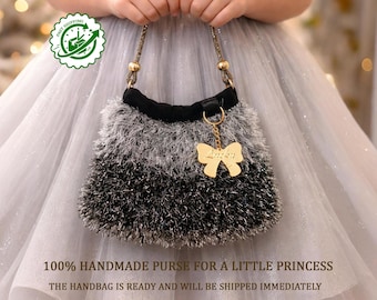 Monedero Brillante: Bolso de mano plateado y negro con llavero (hecho a mano, regalo personalizado)