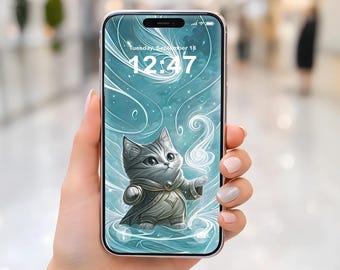 Fondo de pantalla de gato para teléfono / Gato mago del aire - Fondo de pantalla digital descargable para iPhone y smartphone