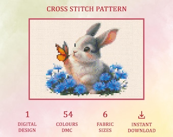 Patrón de punto de cruz "Conejo Margarita": Decoración infantil (Descarga digital, dificultad fácil)