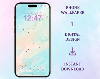 Fondo de pantalla digital de bandadas de pájaros: Cielo pastel (descarga instantánea, iPhone, Android)