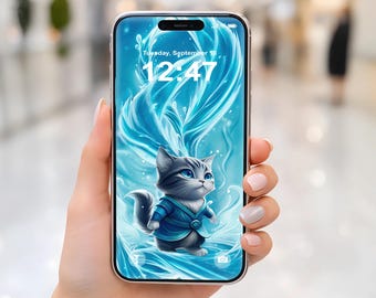 Cat Phone Wallpaper | Water Mage Cat - Digital Download Background for IPhone and Smartphone