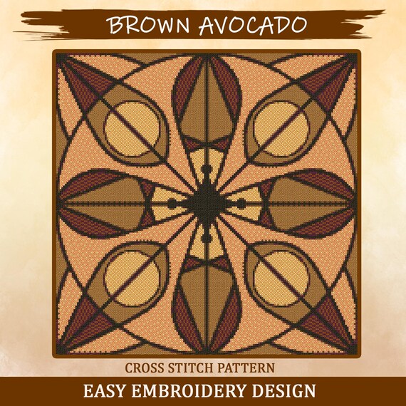 Brown Avocado Cross Stitch Pattern: Modern Floral Home Decor (Instant Download, Easy Difficulty)