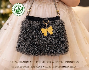 Bolso brillante: Bolso negro con llavero (Hecho a mano, regalo personalizado)