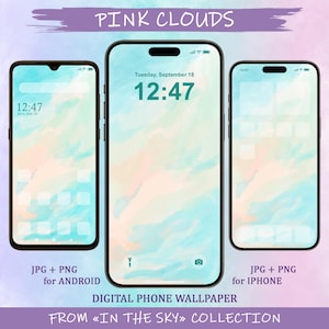 Pink Clouds, Phone wallpaper, Beautiful background, Sky phone wallpaper, Digital design, Pastel background, Instant download, Gift ideas