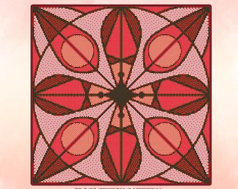 Patrón de punto de cruz de aguacate rojo: Decoración floral moderna para el hogar (Descarga instantánea, dificultad fácil)