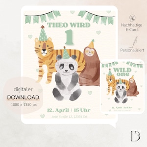 Invitación digital personalizada "Salvaje" | Fiesta de cumpleaños infantil | Tarjeta electrónica | WhatsApp | Correo | Enviar digitalmente | Descargar | Niños | Safari