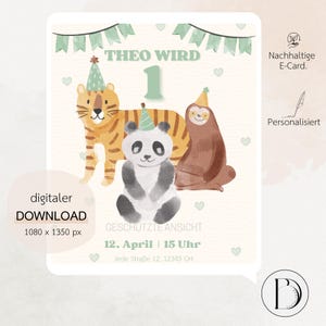 Invito digitale personalizzato "Wild One" | Festa di compleanno per bambini | E-card | WhatsApp | Mail | Invia digitalmente | Scarica | Bambini | Safari