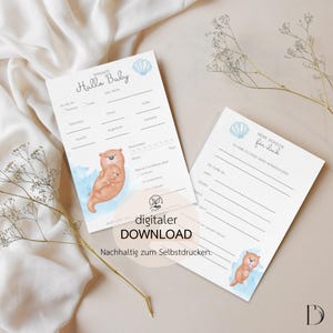 Tarjeta de nutria con consejos y deseos para baby shower | DIN A6 | Juego de fiesta | Juego de adivinanzas | Baby Shower | Tarjeta de consejos | Deseos | Descarga digital