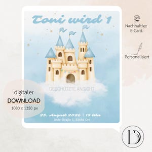 Invito digitale personalizzato "Castello Blu" | Festa di compleanno per bambini | E-card | WhatsApp | Mail | Invia digitalmente | Scarica | Bambini