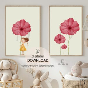 Children&#39;s posters | Flower girl poster set | Children&#39;s room | Cute wall decorations | Decoration | PDF DIN A4, A3, A2 | Digital download | Wall art