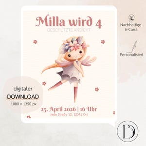 Invitación digital personalizada "Hada" | Cumpleaños | Tarjeta electrónica | WhatsApp | Correo | 1080 x 1350 px | Enviar digitalmente | Descargar | Infantil