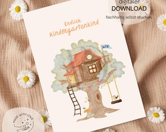 Card for starting kindergarten | Kindergarten | Daycare | Starting daycare | Finally a kindergarten child | Child | Digital download | PDF | DIN A6 | Card