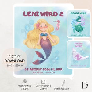 Invitación digital personalizada "Bajo el Mar" | Fiesta de cumpleaños infantil | Tarjeta electrónica | WhatsApp | Correo | Enviar digitalmente | Descargar | Infantil