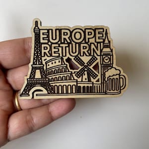Europe Return Souvenir Fridge Magnet – Wooden Magnet Featuring Iconic Landmarks & Continental Charm, Travel Gift