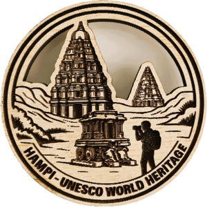 Hampi Wooden Fridge Magnet – Round Heritage Trail Souvenir for Travel Collectors,Handcrafted Wooden Souvenir for History Buffs