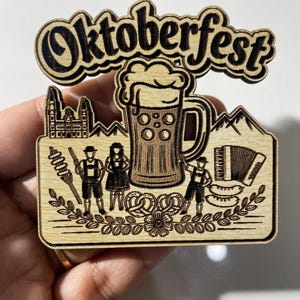 Oktoberfest Wooden Fridge Magnet – Handcrafted German Beer Festival Souvenir ,Iconic Travel , Traditional Bavarian Festival Keepsake