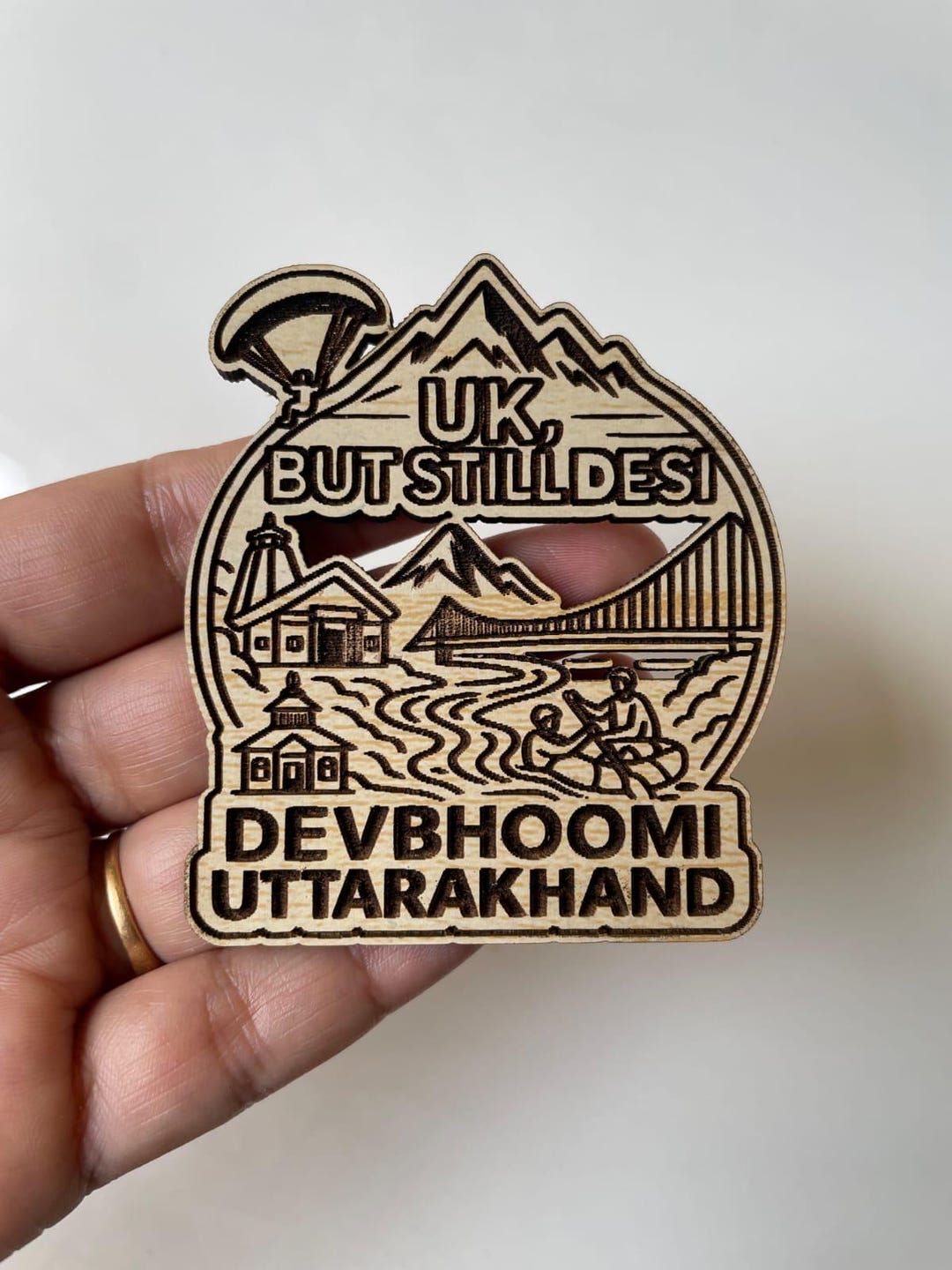 Devbhoomi Uttarakhand Souvenir Fridge Magnet – Wooden Magnet Featuring ...