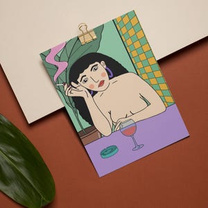 Carte postale féministe unique - Impression d'art audacieuse de 148 x 105 mm, art mural original drôle et cadeau, mini illustration féministe stimulante, cadeau stimulant