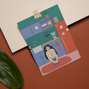 Carte postale féministe unique - Impression d'art audacieuse de 148 x 105 mm, art mural original drôle ou cadeau, mini illustration féministe stimulante
