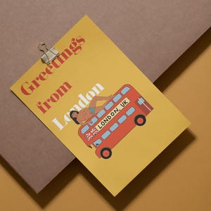 Carte postale unique de Londres - Impression d'art audacieuse de 148 x 105 mm, art mural original drôle et cadeau, mini illustration féministe stimulante, cadeau stimulant