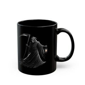 Gothic Grim Reaper Mug, Dark Aesthetic Coffee Cup, Spooky Gift Idea, Halloween Decor, Unique Black Mug