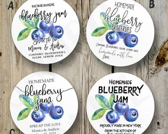 Custom Blueberry Jam Labels, Printed Blueberry Jam Stickers, Personalized Preserves Sticker, DIY Homemade Wedding Favor, Product Label