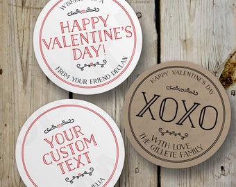 Custom Valentine's Day Stickers, Vintage Valentine Round Stickers, Printed Labels, Personalized Stickers, White / Kraft Stickers Custom Text