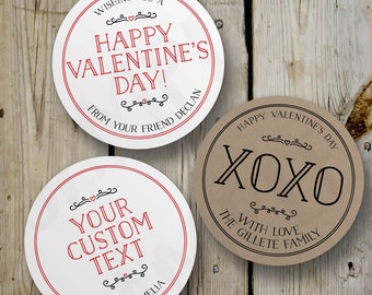 Personalisierte Valentinstag Sticker, Vintage Valentinstag Runde Aufkleber, Bedruckte Etiketten, personalisierte Sticker, Weiß / Kraft Sticker