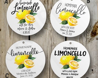 Custom Limoncello Favor Tags, Printed Lemoncello Tags, Round Personalized Limoncello Bridal Shower Favor Tags, Italian Wedding Lemon Tag