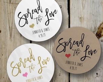 Custom Spread the Love Stickers, Homemade Jam Jar Round Stickers, Printed Honey / Jam Labels, Personalized Wedding Favor White Kraft Rustic