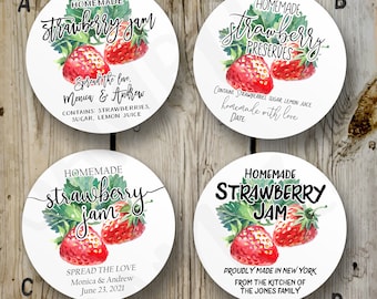 Custom Strawberry Jam Labels, Printed Strawberry Jam Stickers, Personalized Preserves Sticker, DIY Homemade Wedding Favor, Product Label