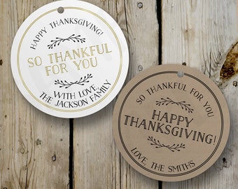 Custom Thanksgiving Tags, Vintage So Thankful Round Tags, Printed Tags, Personalized Tags, Custom Hang Tags, Gift Tags, White or Kraft Tags