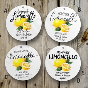 Custom Limoncello Favor Tags, Printed Lemoncello Tags, Round Tag, Personalized Limoncello Wedding Favors, Italian Wedding, Lemon Wedding Tag