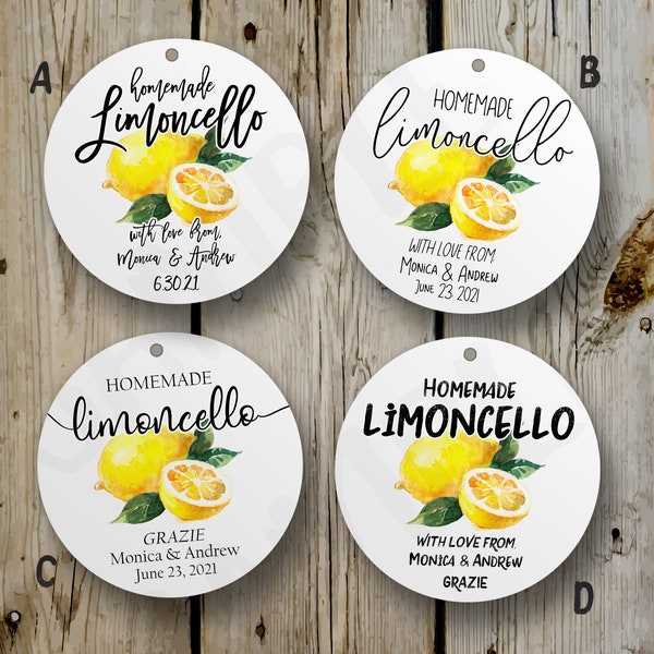 Custom Limoncello Favor Tags, Printed Lemoncello Tags, Round Personalized Limoncello Bridal Shower Favor Tags, Italian Wedding Lemon Tag