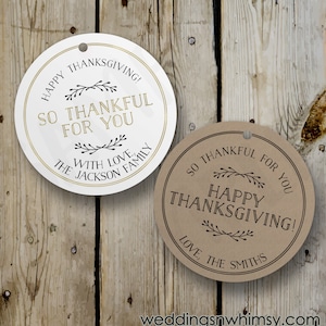 Étiquettes personnalisées pour Thanksgiving, étiquettes rondes vintage tellement reconnaissantes, étiquettes imprimées, étiquettes personnalisées, étiquettes volantes personnalisées, étiquettes cadeaux, étiquettes blanches ou kraft