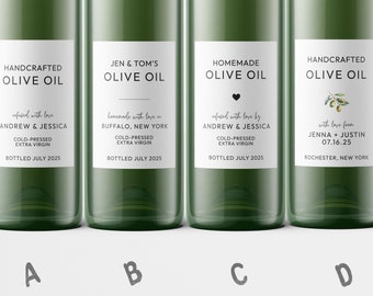 Custom Olive Oil Labels, Modern Printed Olive Oil Stickers, Personalized Homemade Olive Oil, Handcrafted Business / Product / Favor Label