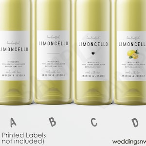 Custom Limoncello Labels, Printed Lemoncello Stickers, Personalized Limoncello Sticker, Italian Wedding, DIY Homemade Wedding Favor Label