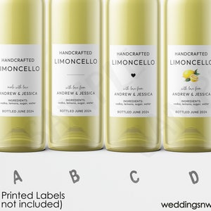 Custom Limoncello Labels, Printed Lemoncello Stickers, Personalized Limoncello Sticker, Italian Wedding, DIY Homemade Wedding Favor Label