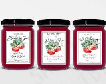 Benutzerdefinierte Erdbeermarmelade-Etiketten, gedruckte Erdbeermarmelade-Aufkleber, personalisierte Erdbeerkonfitüren-Aufkleber, DIY-selbstgemachtes Hochzeitsbevorzugungs-Etikett