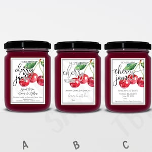 Custom Cherry Jam Labels, Printed Cherry Preserves Stickers, Personalized Cherry Spread / Jelly Sticker, DIY Homemade Wedding Favor Label