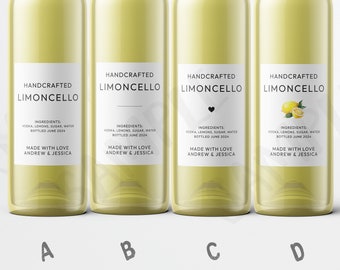 Etichette personalizzate per limoncello, adesivi stampati per limoncello, adesivi personalizzati per limoncello, matrimonio italiano, etichette fai da te per bomboniere di nozze