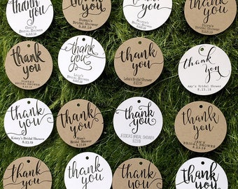 Thank You Tags / Bridal Shower Favor Tags, Classic / Rustic Favor Tags, Wedding Tags, White / Kraft Round Personalized Gift Tags, Party Tags