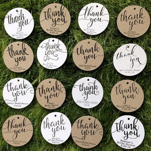 Thank You Tags / Bridal Shower Favor Tags, Classic / Rustic Favor Tags, Wedding Tags, White / Kraft Round Personalized Gift Tags, Party Tags