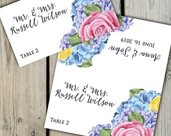 30 Custom Floral Garden Place Cards / Escort Cards - Personalized Wedding Seating Cards / Showers - Hydrangeas Roses Lilacs, Spring, Summer