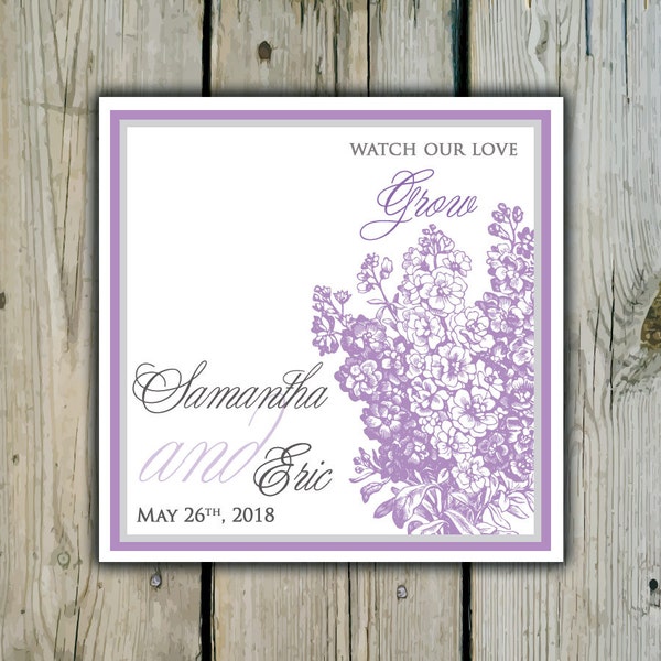 Square Custom Lilac Favor Labels / Stickers - Purple Lilac Wedding Favor Stickers / Shower Labels / Birthday Sticker - Spring Wedding Lilacs
