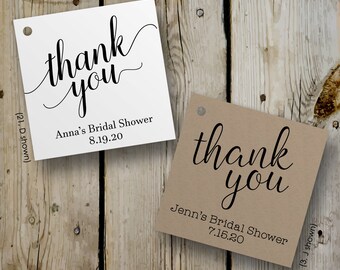 Thank You Tags / Bridal Shower Favor Tags, Classic / Rustic Favor Tags, Wedding Tags, White / Kraft Square Personalized Gift Tags Party Tags