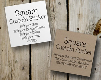 Custom Stickers, Custom Labels, Square Stickers, Printed Stickers, Personalized Stickers / Labels, Glossy or Kraft Stickers, Business, Logo