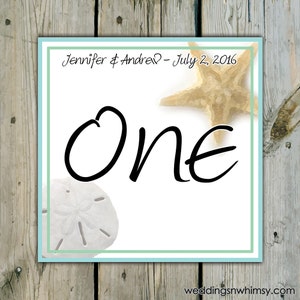 10 Custom Beach Table Numbers - Personalized Beach Wedding Table Numbers / Beach Shower Table Numbers / Destination Wedding Table Numbers