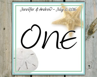 10 Custom Beach Table Numbers - Personalized Beach Wedding Table Numbers / Beach Shower Table Numbers / Destination Wedding Table Numbers
